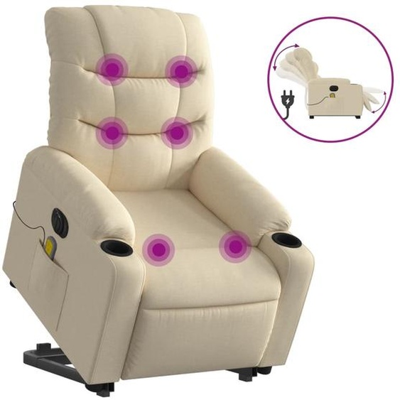vidaXL Fauteuil de massage électrique avec releveur Crème Tissu