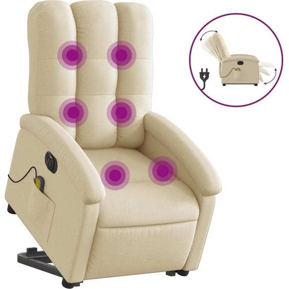 vidaXL Fauteuil de massage électrique avec releveur Crème Tissu