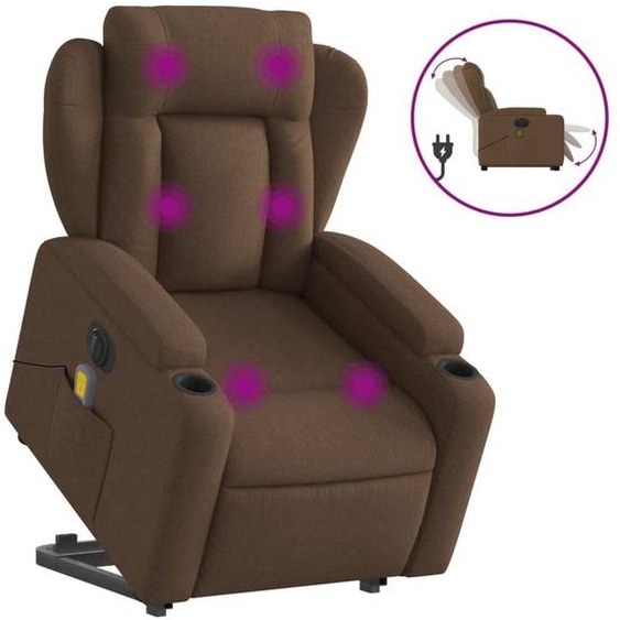 vidaXL Fauteuil de massage électrique avec releveur Marron Tissu