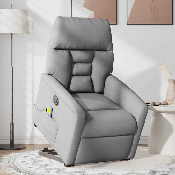 vidaXL Fauteuil de massage électrique avec releveur Tissu gris clair