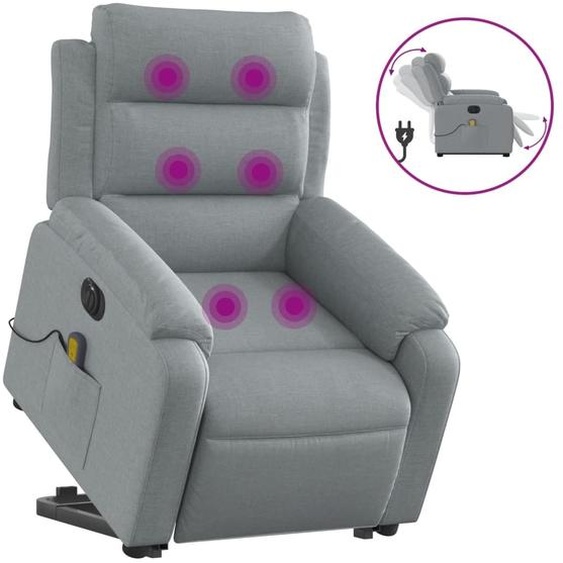 vidaXL Fauteuil de massage électrique avec releveur Tissu gris clair