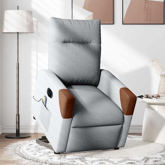vidaXL Fauteuil de massage électrique avec releveur Tissu gris clair