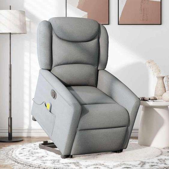 vidaXL Fauteuil de massage électrique avec releveur Tissu gris clair
