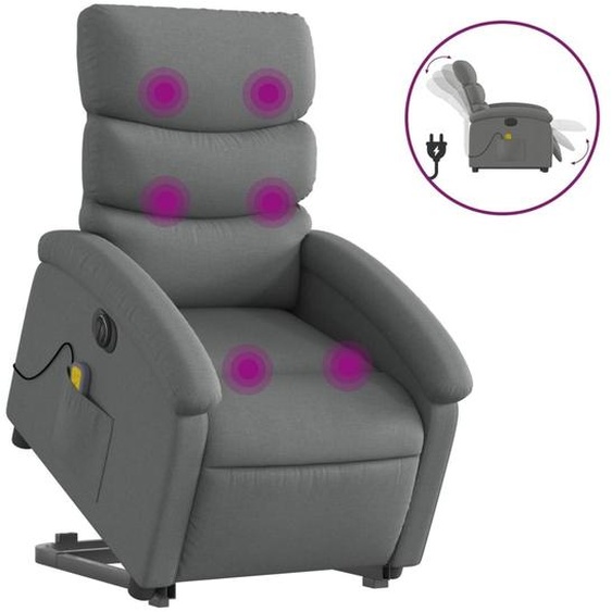 vidaXL Fauteuil de massage électrique avec releveur Tissu gris foncé