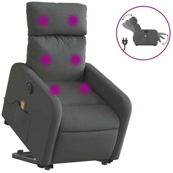 vidaXL Fauteuil de massage électrique avec releveur Tissu gris foncé