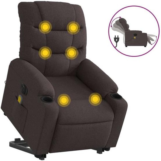 vidaXL Fauteuil de massage électrique avec releveur Tissu marron foncé