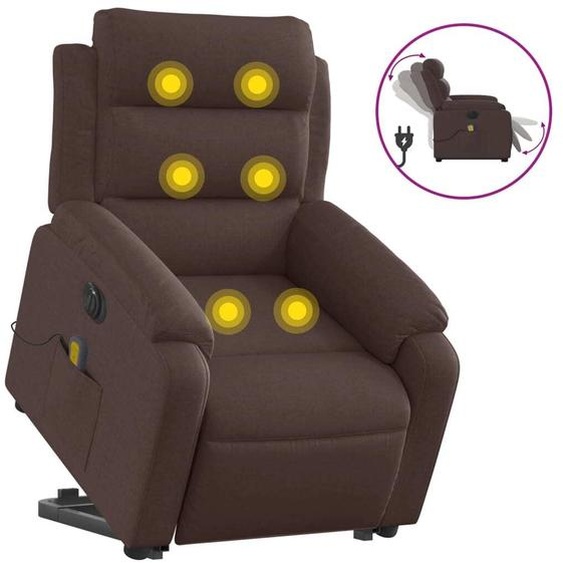 vidaXL Fauteuil de massage électrique avec releveur Tissu marron foncé