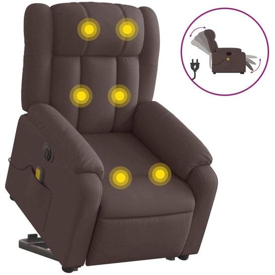 vidaXL Fauteuil de massage électrique avec releveur Tissu marron foncé