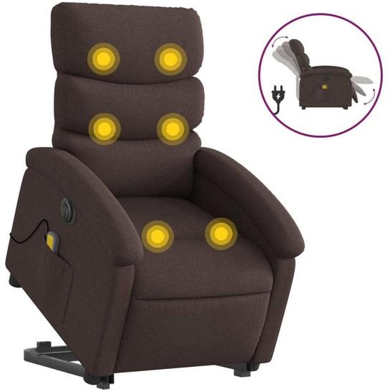 vidaXL Fauteuil de massage électrique avec releveur Tissu marron foncé