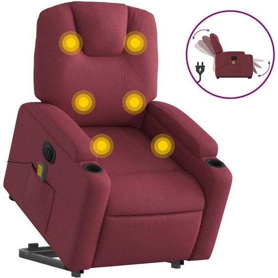vidaXL Fauteuil de massage électrique avec releveur Tissu rouge vin