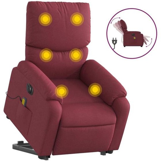 vidaXL Fauteuil de massage électrique avec releveur Tissu rouge vin