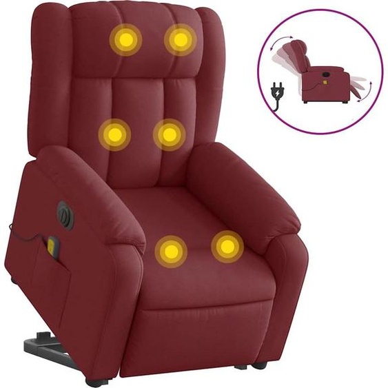 vidaXL Fauteuil de massage électrique avec releveur Tissu rouge vin