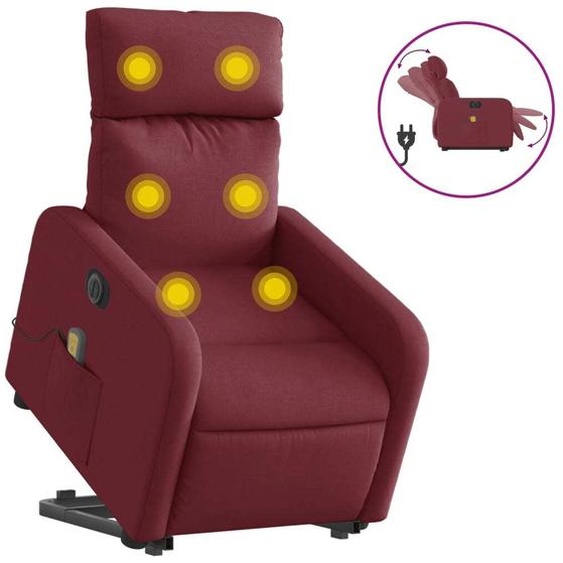 vidaXL Fauteuil de massage électrique avec releveur Tissu rouge vin