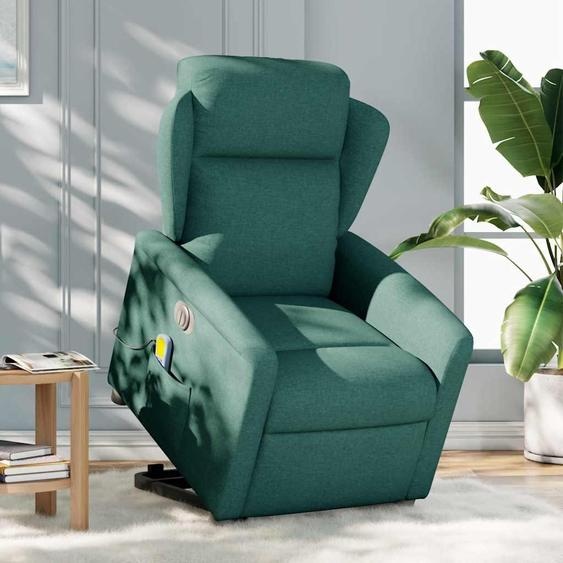 vidaXL Fauteuil de massage électrique avec releveur Tissu vert foncé