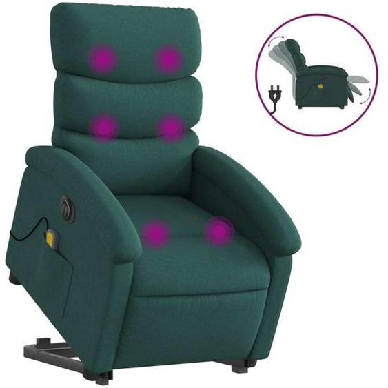 vidaXL Fauteuil de massage électrique avec releveur Tissu vert foncé