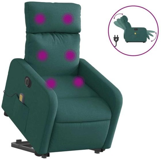 vidaXL Fauteuil de massage électrique avec releveur Tissu vert foncé