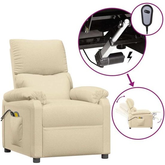 vidaXL Fauteuil de massage électrique Crème Tissu