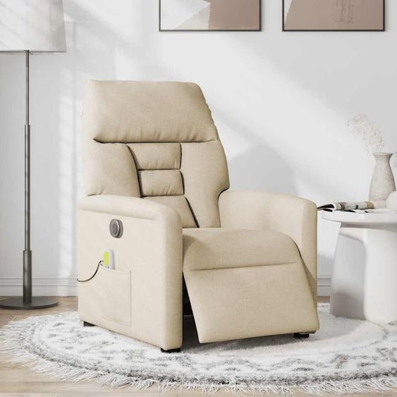 vidaXL Fauteuil de massage électrique Crème Tissu
