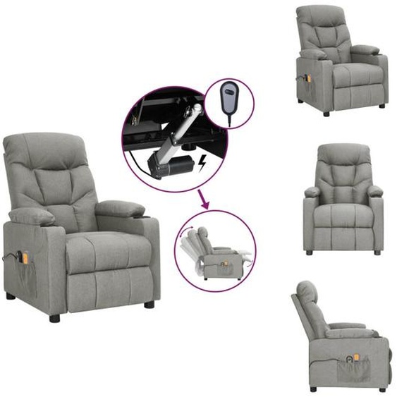 vidaXL Fauteuil de massage électrique Gris clair Tissu - Fauteuil de massage