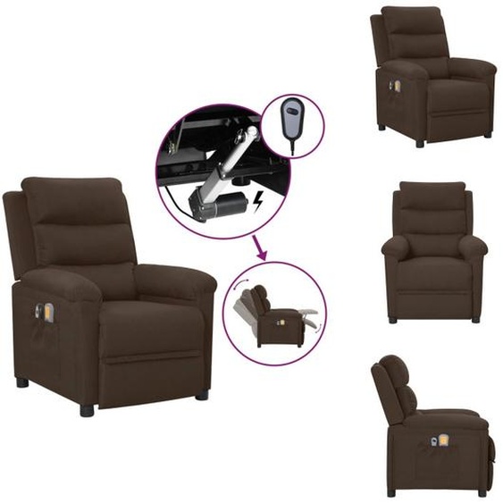 vidaXL Fauteuil de massage électrique Tissu brun foncé - Fauteuil de massage