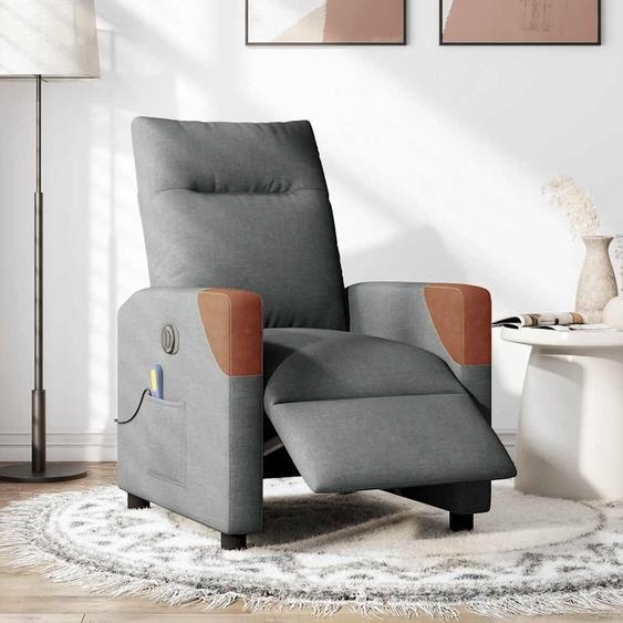 vidaXL Fauteuil de massage électrique Tissu gris foncé