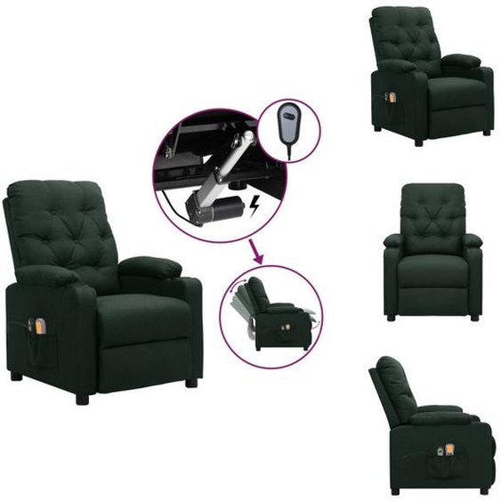 vidaXL Fauteuil de massage électrique Vert foncé Tissu - Fauteuil de massage
