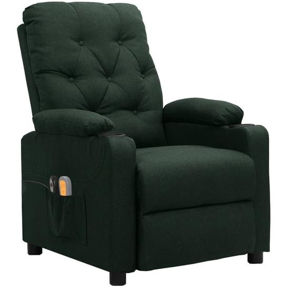 vidaXL Fauteuil de massage électrique Vert foncé Tissu