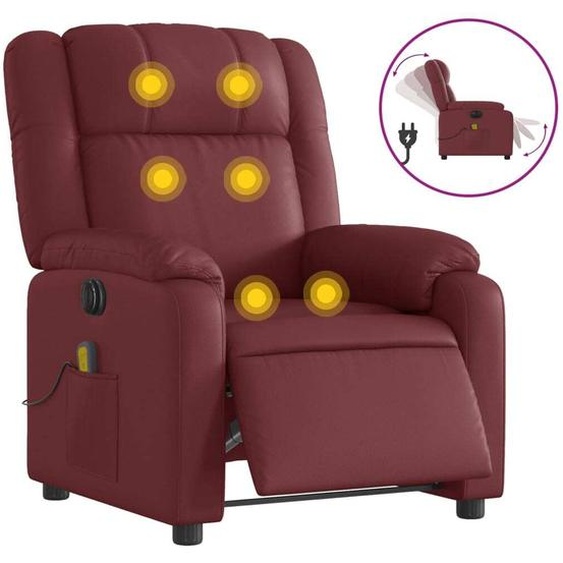 vidaXL Fauteuil de massage électrique vin rouge similicuir