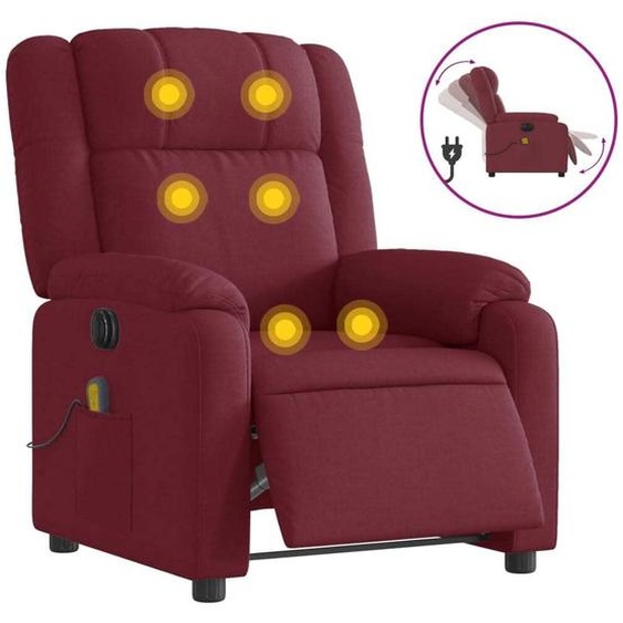 vidaXL Fauteuil de massage électrique vin rouge tissu