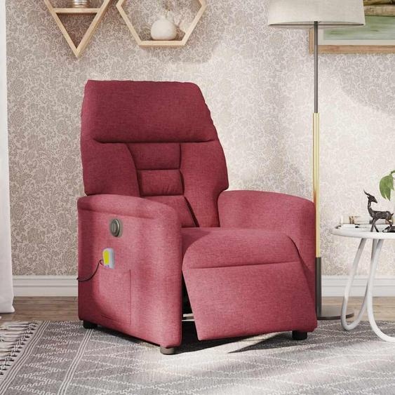 vidaXL Fauteuil de massage électrique vin rouge tissu