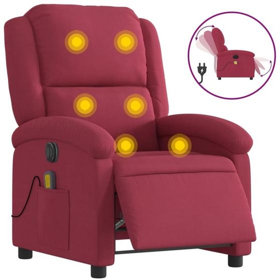 vidaXL Fauteuil de massage électrique vin rouge velours