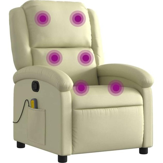 vidaXL Fauteuil de massage Fauteuil de relaxation Cuir véritable Crème