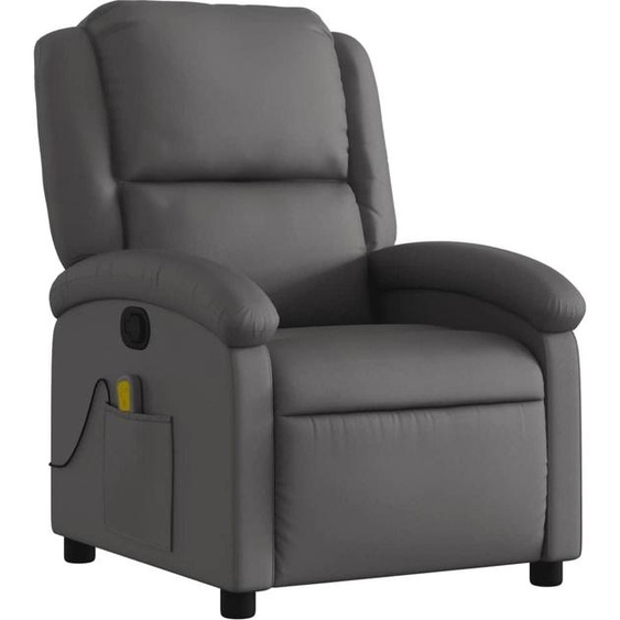 vidaXL Fauteuil de massage Fauteuil de relaxation Cuir véritable Gris