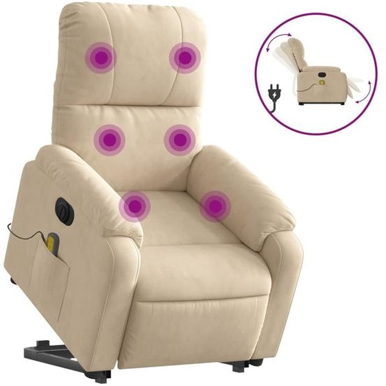 vidaXL Fauteuil de massage Relève-personne électrique Crème Tissu microfibre