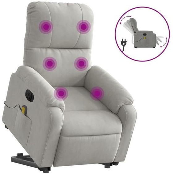 vidaXL Fauteuil de massage Releveur électrique Gris clair Tissu microfibre