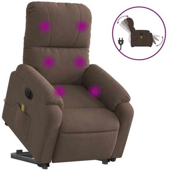 vidaXL Fauteuil de massage Releveur électrique Marron Tissu microfibre