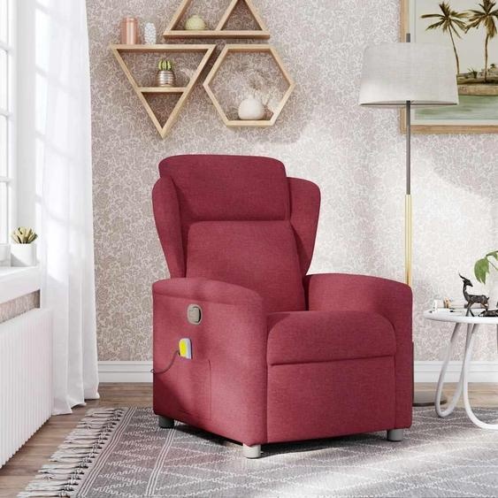 vidaXL Fauteuil de massage vin rouge tissu