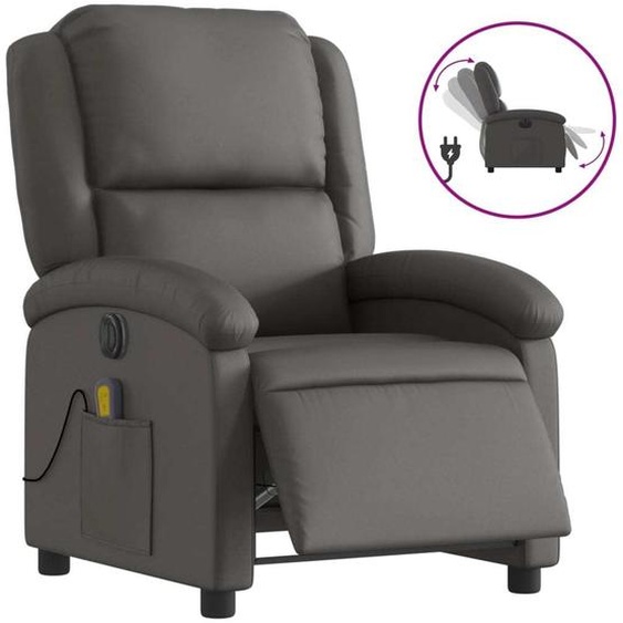 vidaXL Fauteuil relax électrique gris cuir véritable