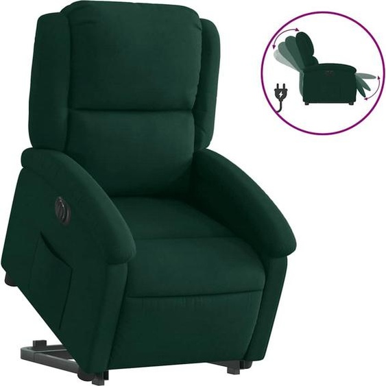 vidaXL Fauteuil relax releveur électrique vert foncé velours