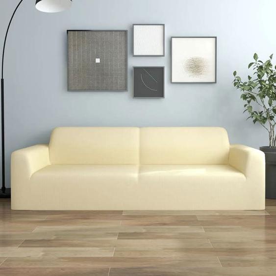 vidaXL Housse extensible de canapé 3 places Crème Jersey de polyester 332946