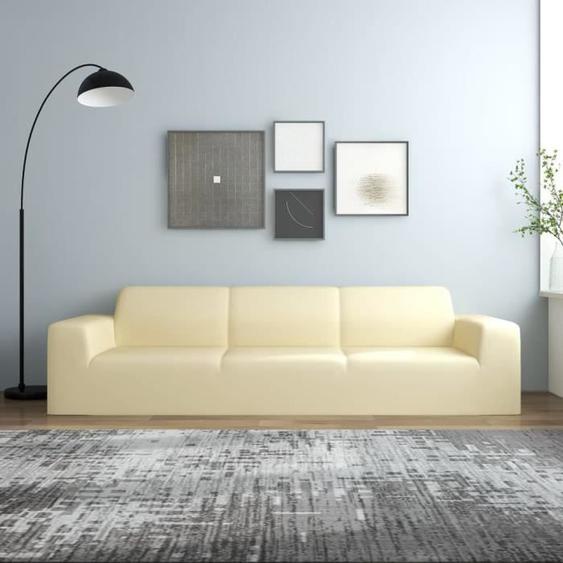 vidaXL Housse extensible de canapé 4 places Crème Jersey de polyester  332947