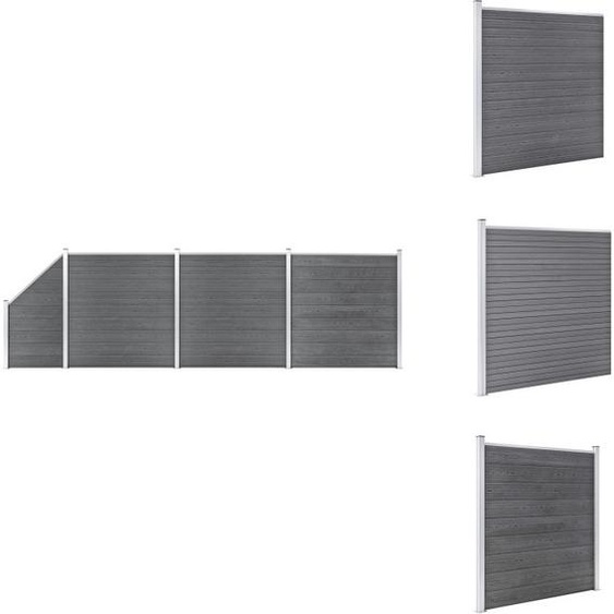 vidaXL Kit de clôture WPC 3 carrés + 1 oblique 619x186 cm Gris - Panneaux de clôture