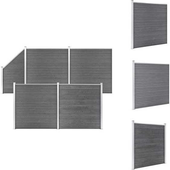 vidaXL Kit de clôture WPC 4 carrés + 1 oblique 792x186 cm Gris - Panneaux de clôture