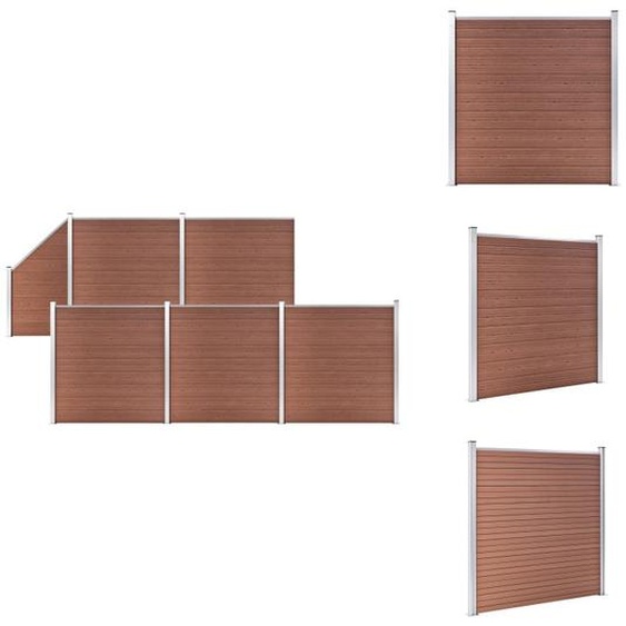 vidaXL Kit de clôture WPC 5 carrés + 1 oblique 965x186 cm Marron - Panneaux de clôture