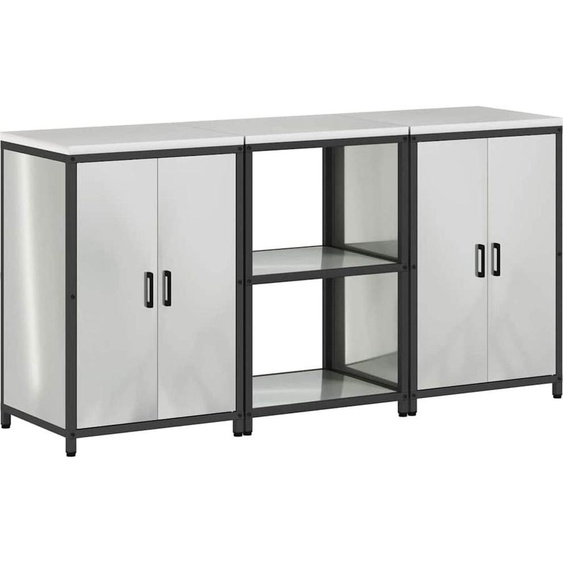 vidaXL Kit de rangement cuisine 3 pcs Argent 180 x 50 x 92 cm Acier galvanisé