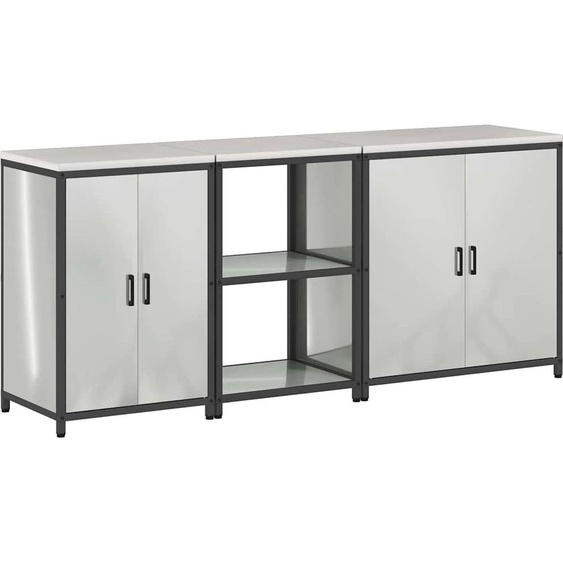 vidaXL Kit de rangement pour la cuisine avec étagère 3 pcs Argent Acier