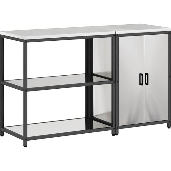 vidaXL Ensemble de rangement pour cuisine avec étagère 2 pièces en acier inoxydable argenté