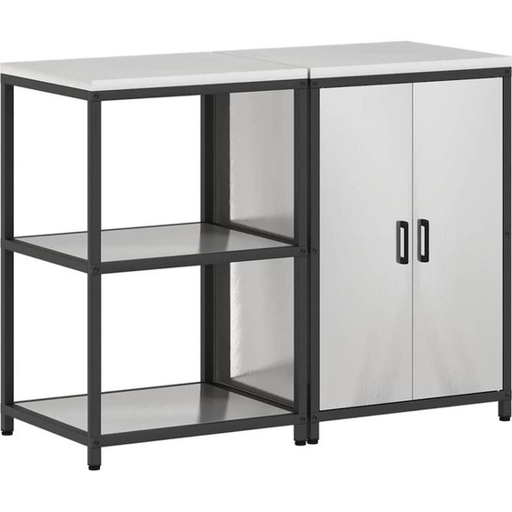 vidaXL Ensemble de rangement pour cuisine avec étagère 2 pièces en acier inoxydable argenté