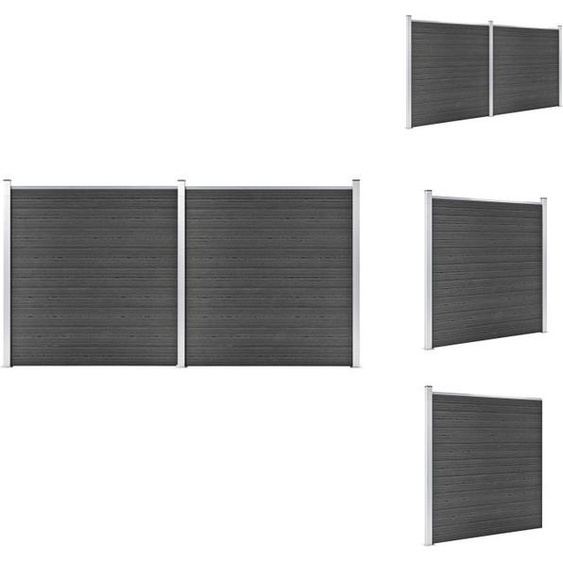 vidaXL Kit déléments de clôture WPC 353x186 cm Noir - Panneaux de clôture