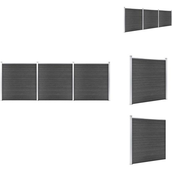 vidaXL Kit déléments de clôture WPC 526x186 cm Noir - Panneaux de clôture